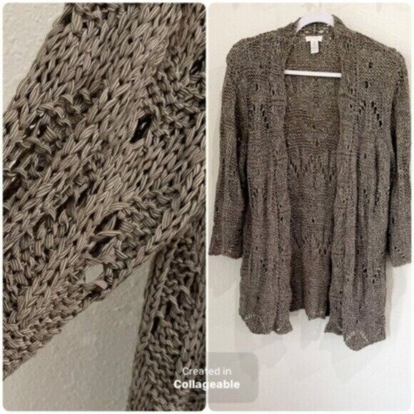 Chico’s Open Knit Coastal Neutral Cardigan Lightweight Boho - Picture 1 of 5